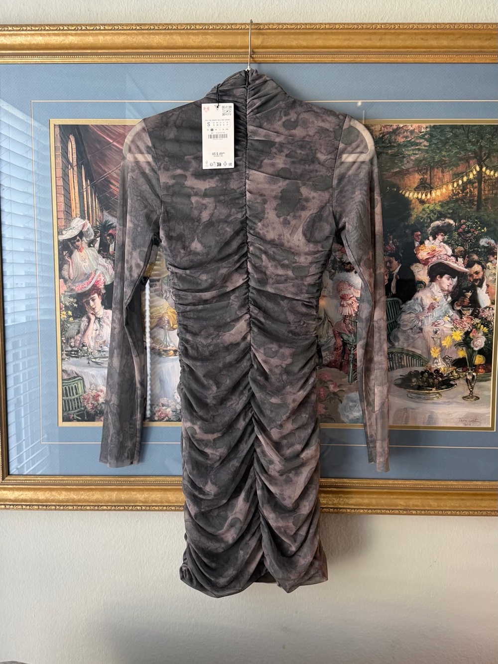 Zara Smoke-Patterned Ruched Mesh Mini Dress - Picture 4 of 8